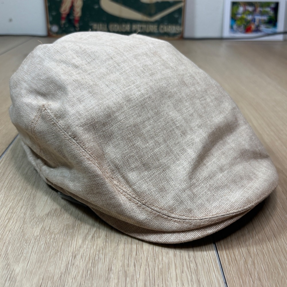 Mens Beige 100% Linen Flat Cap Cabbie Newsboy Driving Small Medium Paisley